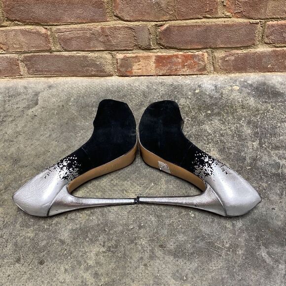 Aldo Black Leather Suede & Silver Platform Stiletto Size 8 - Picture 6 of 12